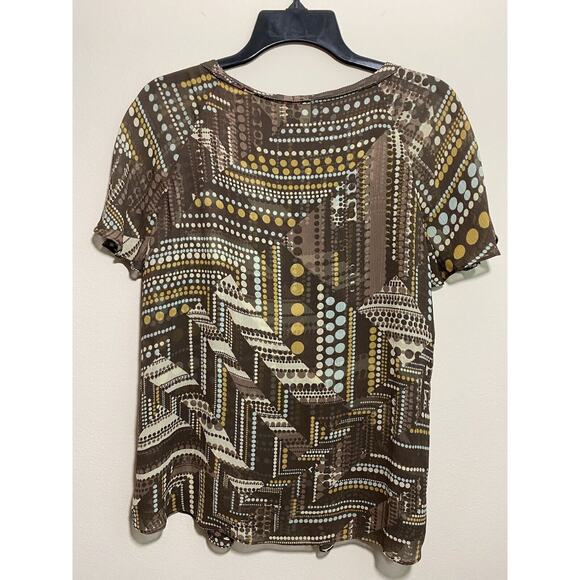 J. Jill Size Medium 100% Silk Brown Raglan Short Sleeve Blouse Pleated Front - Picture 5 of 8